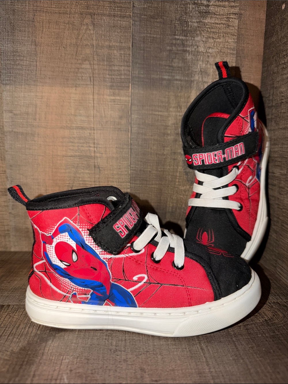 Spiderman Red, Black & White Kids High-Top Sneakers-size 10
